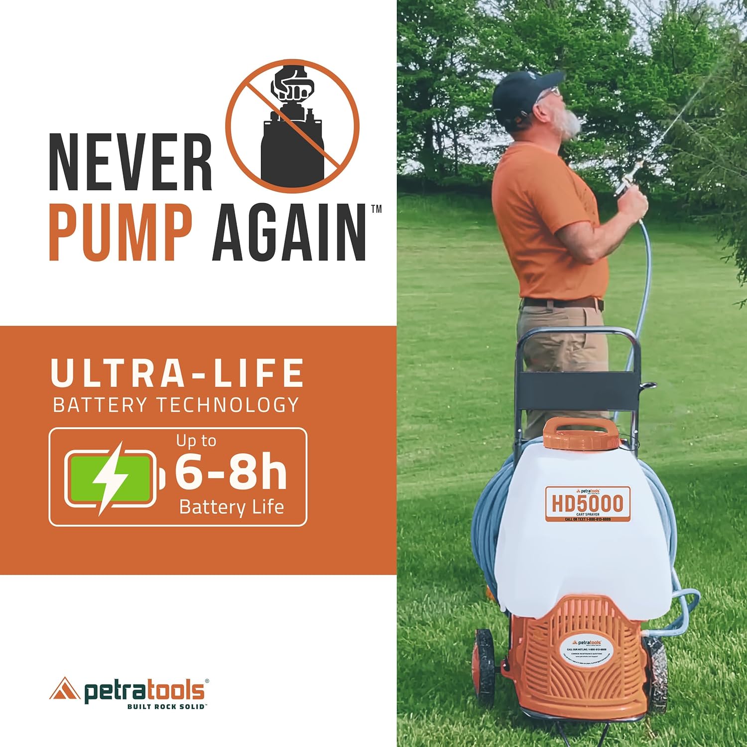 PetraTools Powered Backpack Sprayer with Custom Fitted Cart and 100 Foot Commercial Hose, 2 Hoses Included (6.5 Gallon Cart)