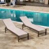 Crestlive Products Lounge Chair Outdoor Set of 2, Aluminum Pool Chaise Lounge Chairs, (Beige)