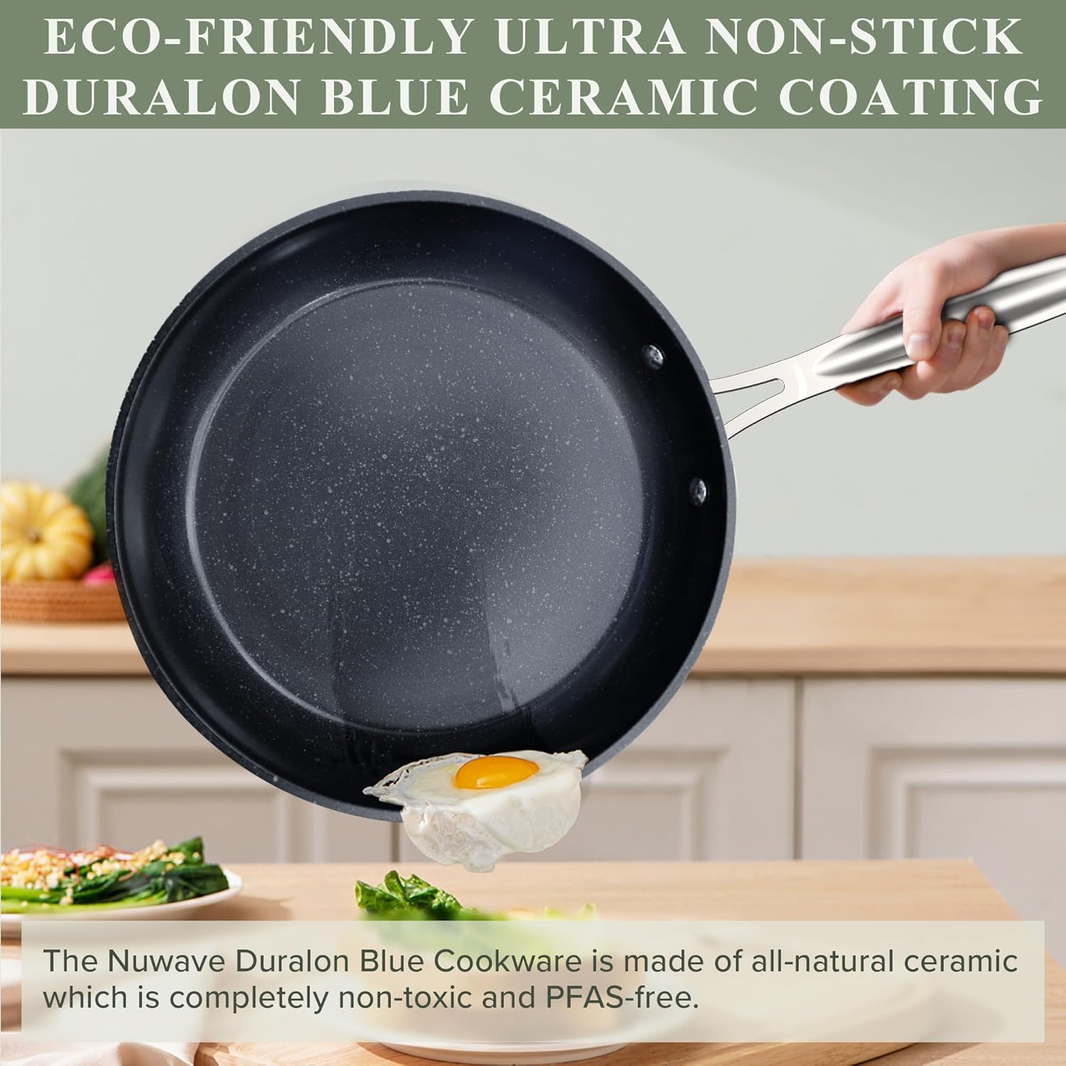 Nuwave Healthy Duralon Blue Ceramic Nonstick Cookware Set, Diamond Infused Scratch-Resistant, PFAS Free, Dishwasher & Oven Safe
