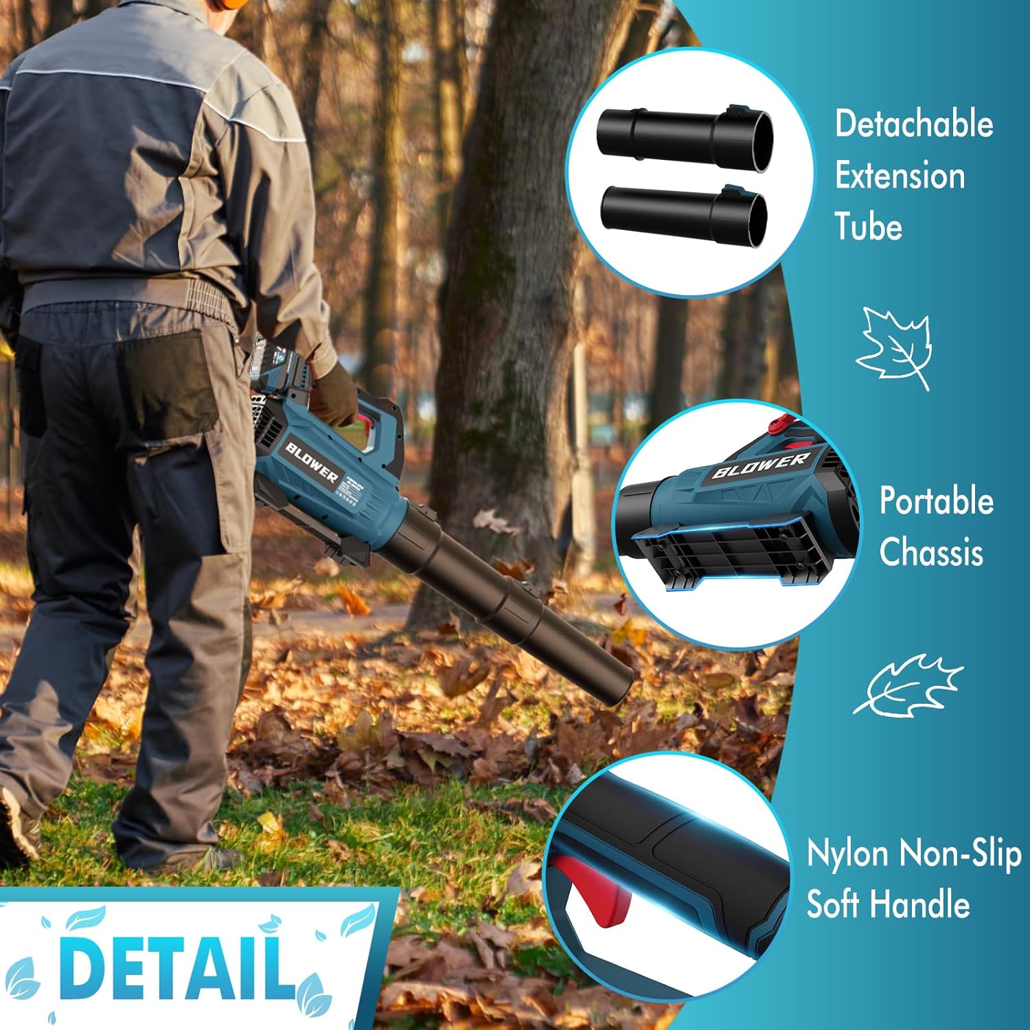 GROWORT Leaf Blower Cordless - 630CFM/160MPH, 21V Powerful Electric Cordless Leaf Blower with 2 x 4.0Ah Batteries and Charger