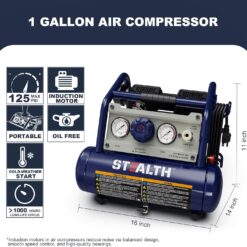STEALTH Air Compressor 1 Gallon, 1/2HP Max 125 PSI, Induction Motor, 0.8 CFM@90PSI, 1.3 CFM@40PSI, SAUQ-1105