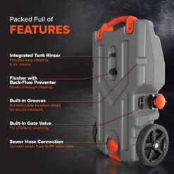 Camco Rhino 36-Gallon Camper/RV Tote Tank - Features Large Heavy-Duty No-Flat Wheels & Built-In Gate Valve