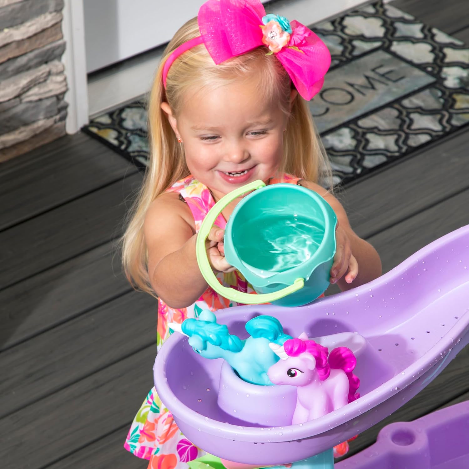 Step2 Rain Showers and Unicorns Water Table, Kids Water and Sand Activity Sensory Playset, Summer Outdoor Toys, Blue & Purple