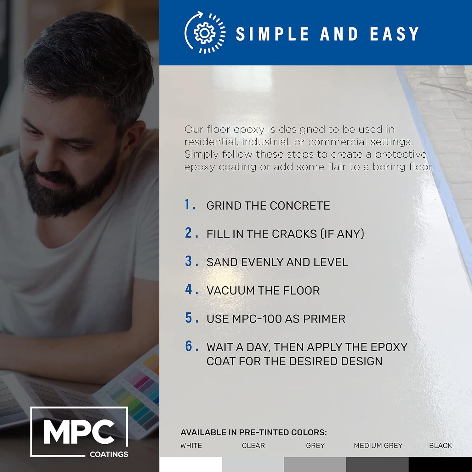 Master Protective Coatings Black Epoxy Resin Coating for Floors & Counter Tops, Self Leveling - 3 Gallon Kit, PRETINT BLACK