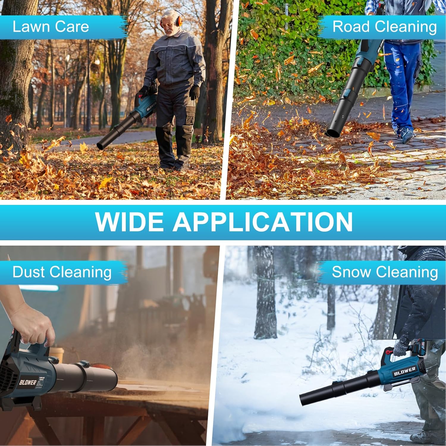 GROWORT Leaf Blower Cordless - 630CFM/160MPH, 21V Powerful Electric Cordless Leaf Blower with 2 x 4.0Ah Batteries and Charger