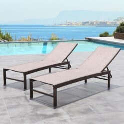 Crestlive Products Lounge Chair Outdoor Set of 2, Aluminum Pool Chaise Lounge Chairs, (Beige)