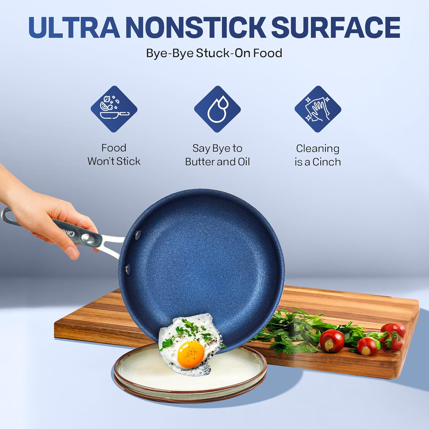 Granitestone True 20 Pc Pots and Pans Set Non Stick Cookware Set with Deep Square Pan and Bakeware Set, Blue Diamond