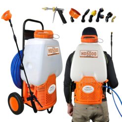 PetraTools Powered Backpack Sprayer with Custom Fitted Cart and 100 Foot Commercial Hose, 2 Hoses Included (6.5 Gallon Cart)