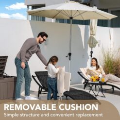 Devoko Patio Chaise Lounge Sets Outdoor Rattan Adjustable Back 3 Pieces Cushioned Patio Folding Chaise Lounge (Beige)