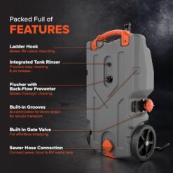 Camco Rhino 36-Gallon Portable RV Tote Tank - Features 2 Steerable No-Flat Front Wheels & Built-in Gate Valve