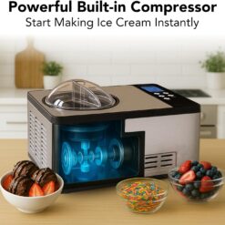 Whynter Ice Cream Maker Machine Automatic 2.1 Qt. with Built-In Compressor, ICM-200LS, Stainless Steel