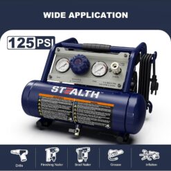 STEALTH Air Compressor 1 Gallon, 1/2HP Max 125 PSI, Induction Motor, 0.8 CFM@90PSI, 1.3 CFM@40PSI, SAUQ-1105