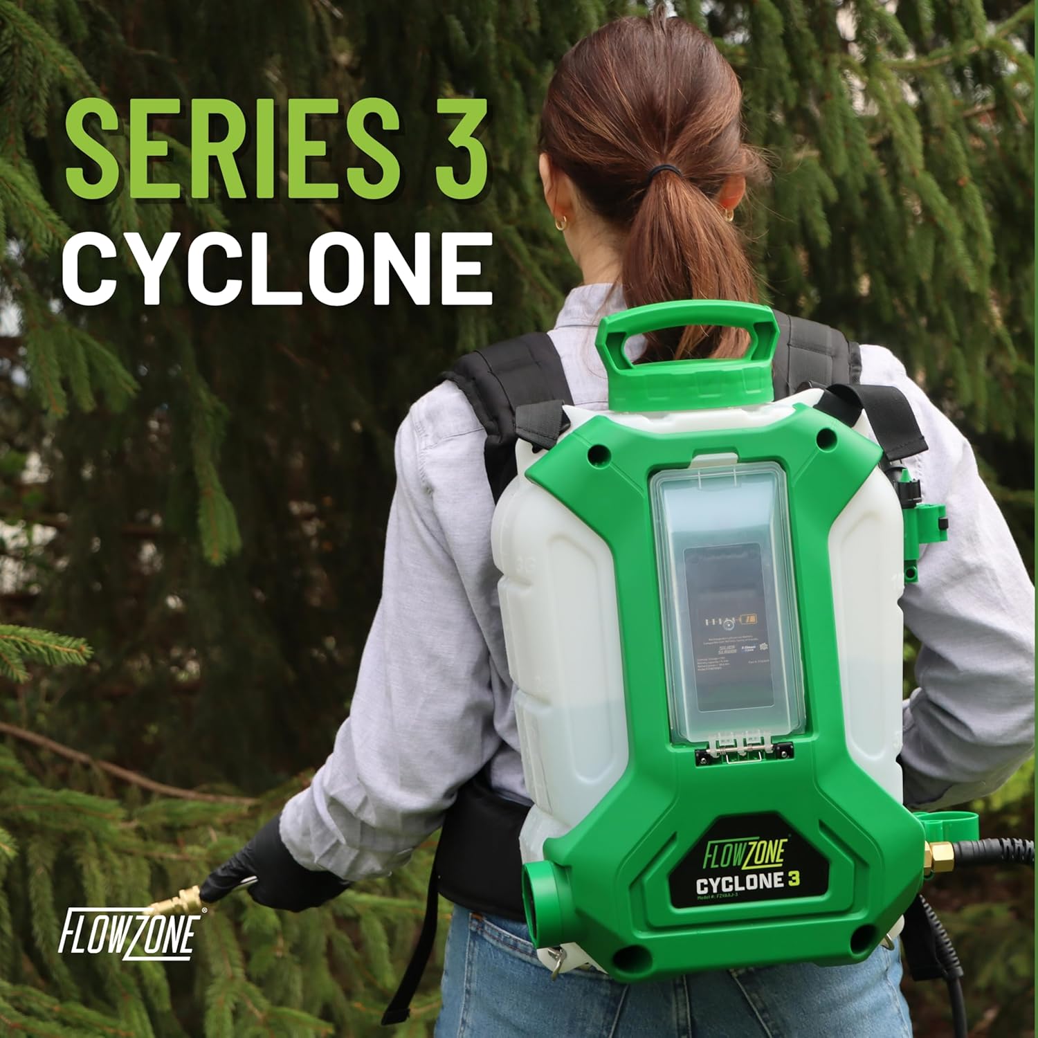 FlowZone Cyclone 3 Battery Powered Backpack Sprayer - Variable-Pressure 5-Position Electric Lawn & Garden Sprayer - 4 Gallon