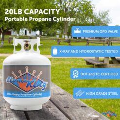 Flame King YSN201b 20 Pound Steel Propane Tank Cylinder with Type 1 Overflow Protection Device Valve for Grills and BBQs, White