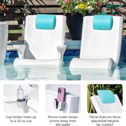 Step2 Vero Pool Lounger Accessories, Poolside Pillow, Cup Holder, Phone Holder, Compatible with Vero Collection, Blue