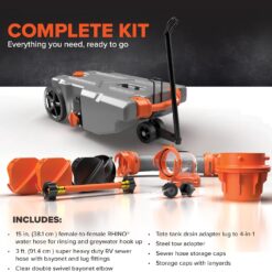 Camco Rhino 36-Gallon Portable RV Tote Tank - Features 2 Steerable No-Flat Front Wheels & Built-in Gate Valve