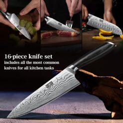 HOSHANHO 16-Piece Knife Set with Block, Ultra Sharp High Carbon Powder Steel Knife Block Set