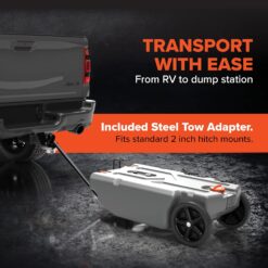 Camco Rhino 36-Gallon Portable RV Tote Tank - Features 2 Steerable No-Flat Front Wheels & Built-in Gate Valve