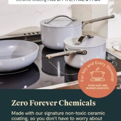 Caraway Nonstick Ceramic Cookware Set (12 Piece) Pots, Pans, Lids and Kitchen Storage - Non Toxic - Navy