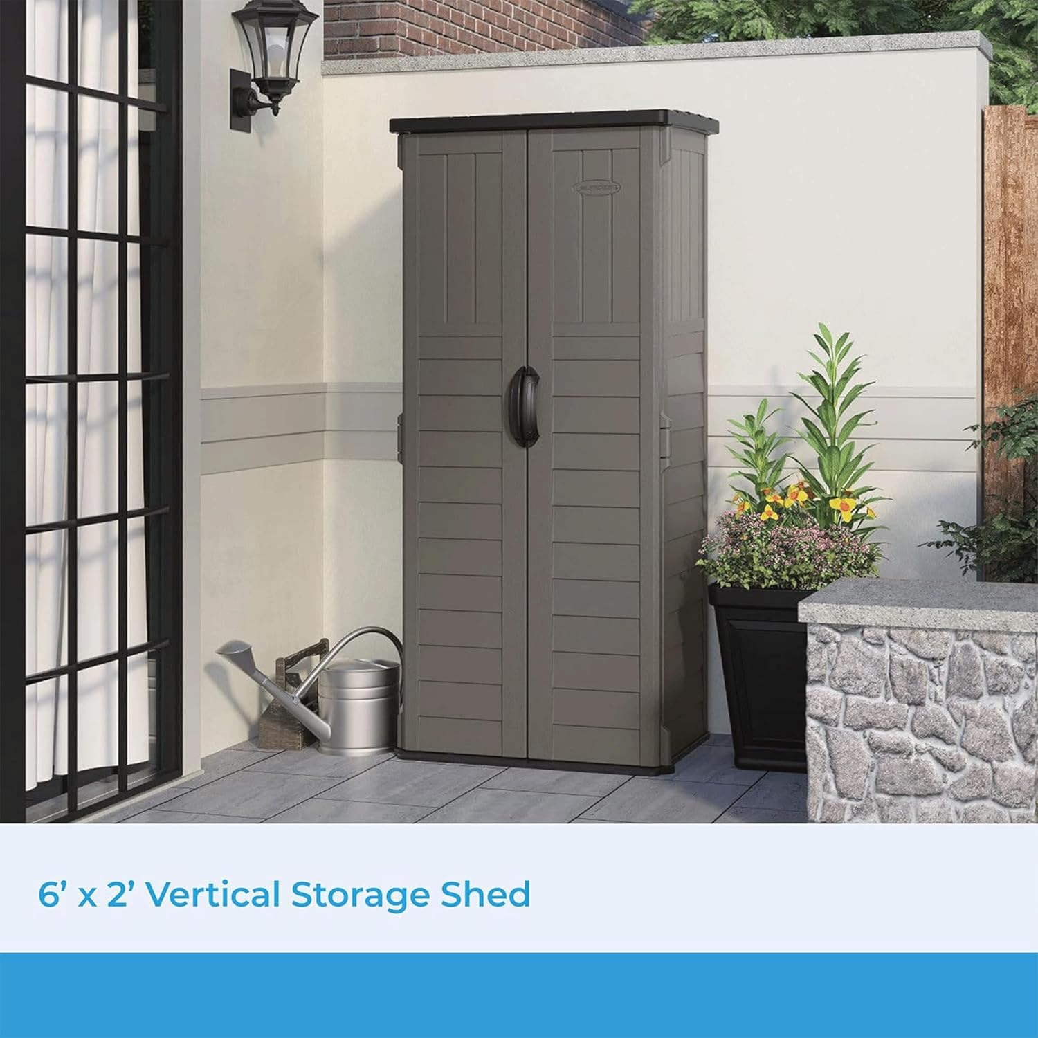 Suncast Outdoor 32.25 in. W x 24.75 in. D x 72 in. H Resin Vertical Tool Shed, Stoney