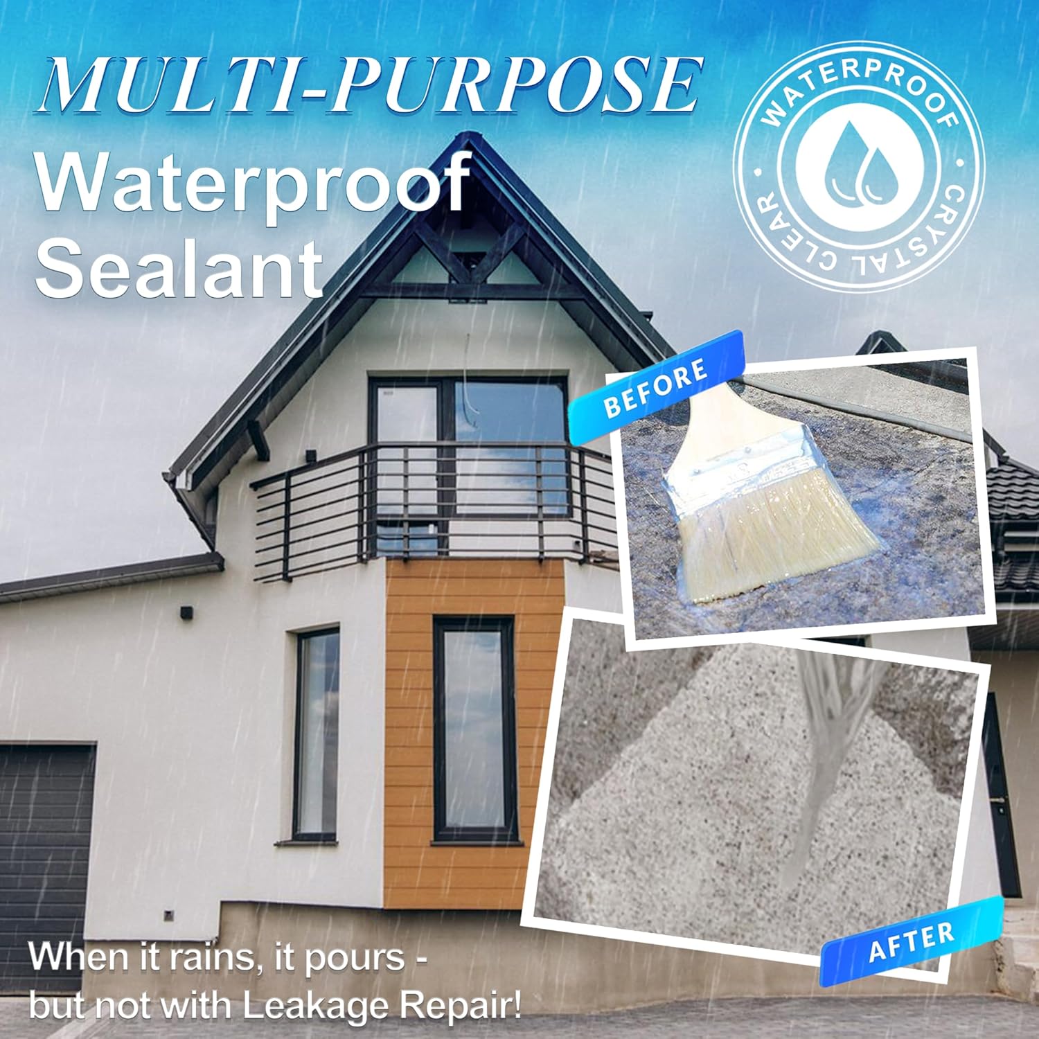 Wadities Wall Bathroom Roof Water-Based Waterproof Coating, Liquid Waterproof Sealant Clear - 5 Gallon