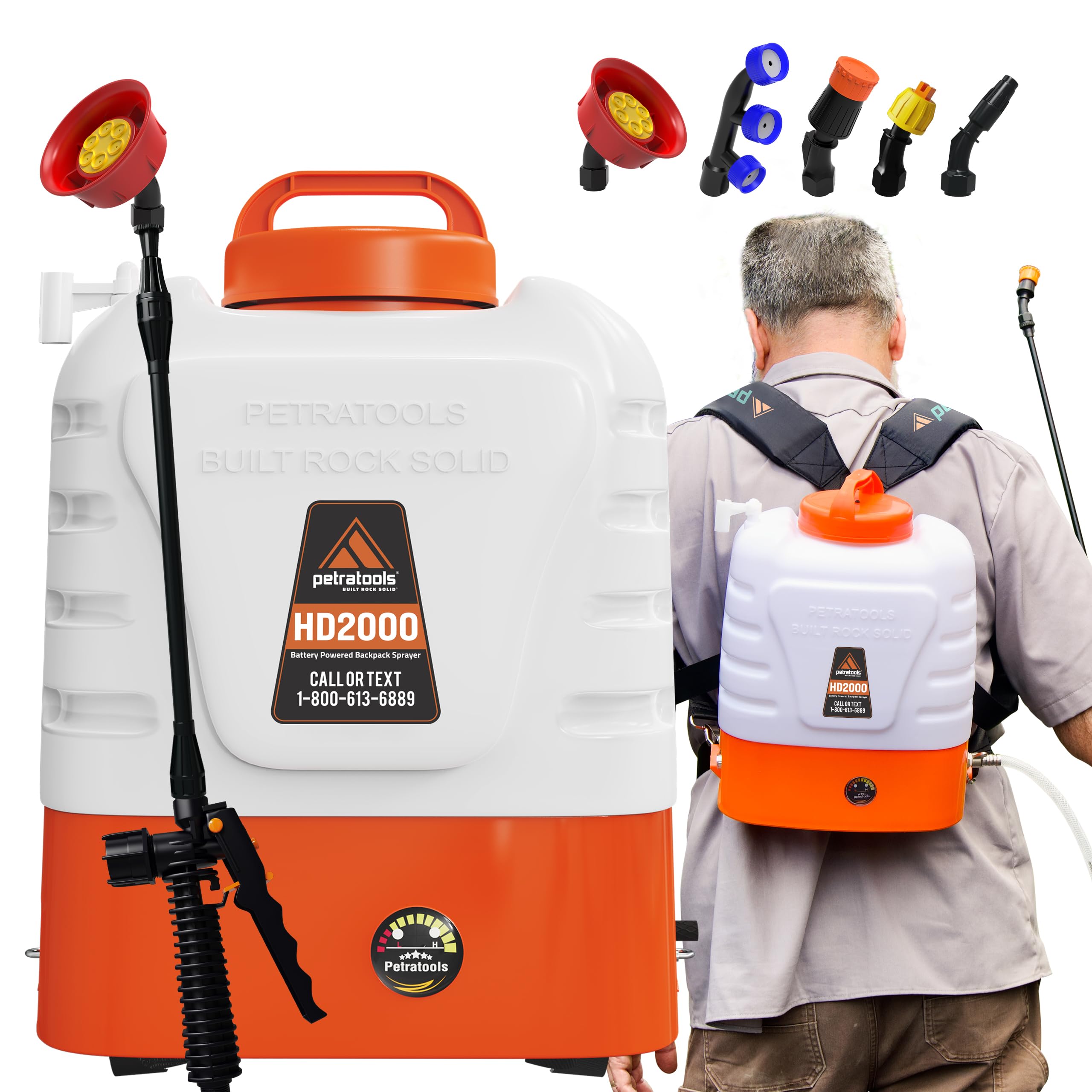 PetraTools 2 Gallon Battery Powered Backpack Sprayer in Lawn and Garden - HD2000 - Long Battery Life & Padded Straps (2 Gallon)