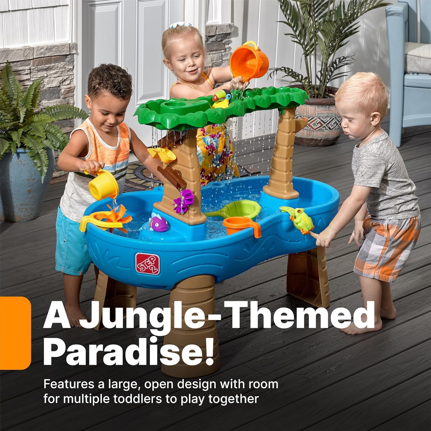 Step2 Tropical Rainforest Water Table, Kids Water and Sand Activity Sensory Playset, Summer Outdoor Toys, Blue & Brown