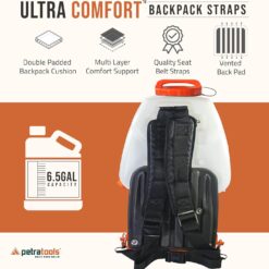 PetraTools Powered Backpack Sprayer with Custom Fitted Cart and 100 Foot Commercial Hose, 2 Hoses Included (6.5 Gallon Cart)