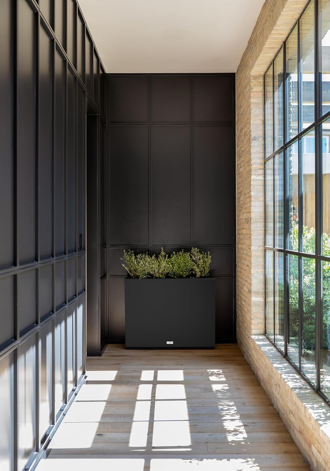 Veradek Block Series Span Plastic Planter - Tall Rectangular Planter for Indoor or Outdoor Patio/Porch, Black, Medium - 2 Pack