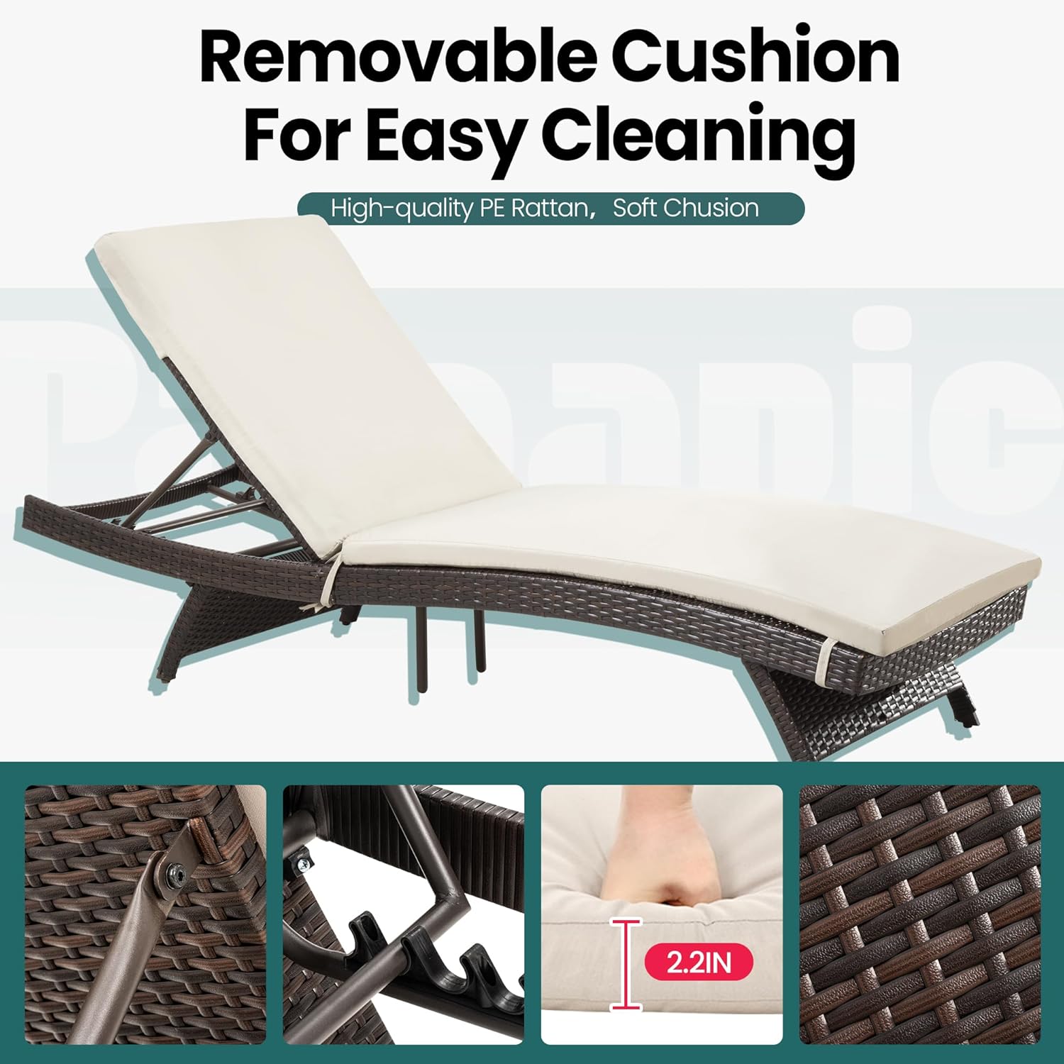 Pamapic Patio Chaise Lounge Set 3 Pieces with Adjustable Backrest and Removable Cushion