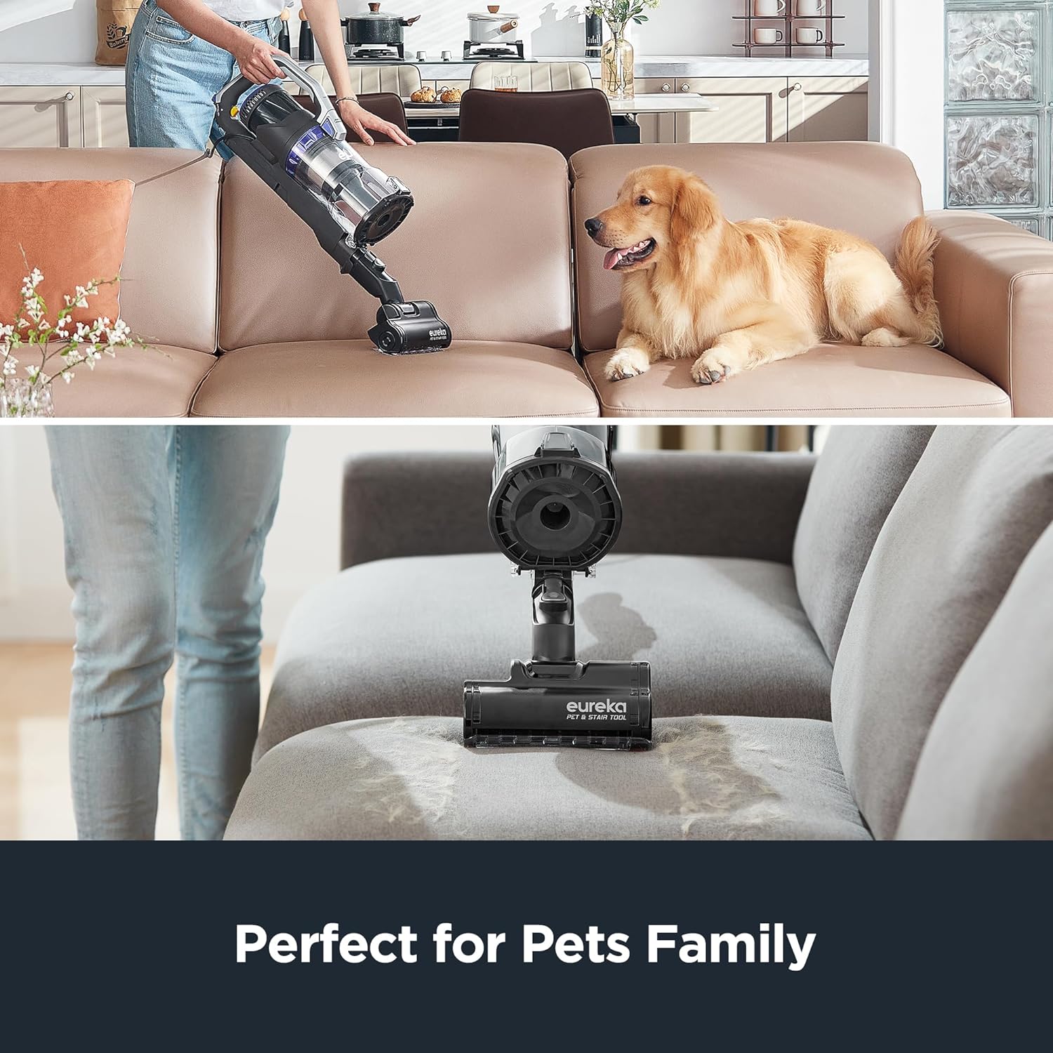 Eureka Pet Upright Vacuum Cleaner for Carpet and Hard Floor, Powerful Bagless Vacuum Cleaner for Home with HEPA Filter and Pet Tool, Blue