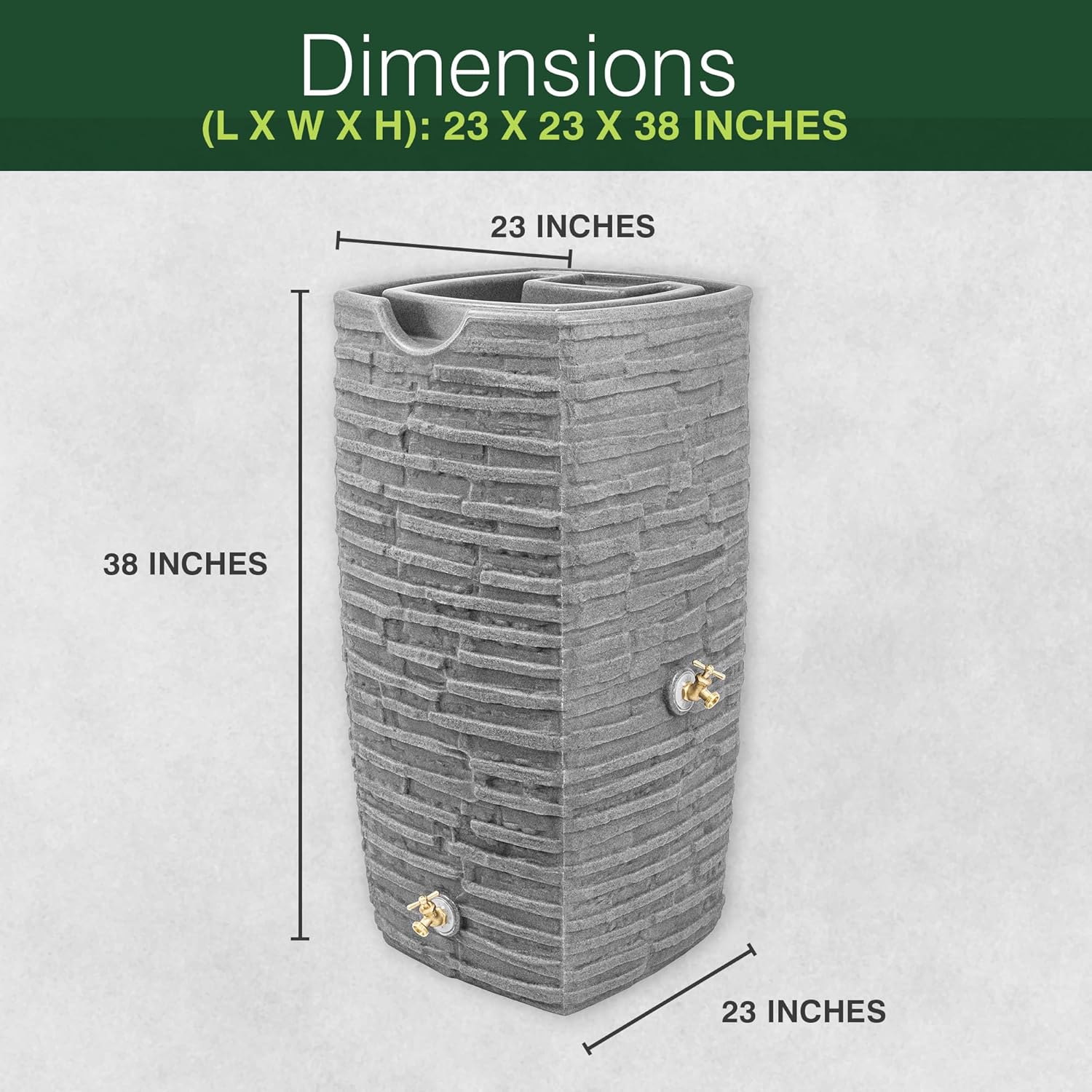 Good Ideas Impressions Riverwalk Rain Barrel with 2 Metal Spigots, 50 Gallon, Dark Granite
