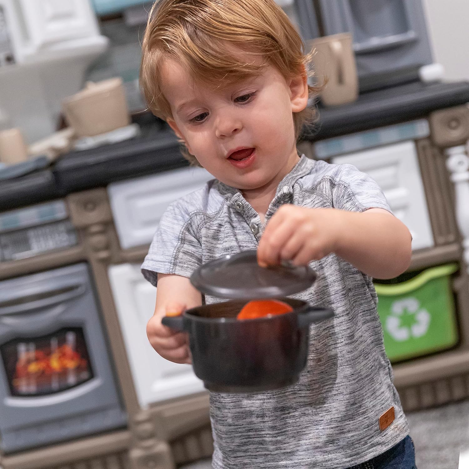 Step2 Lifestyle Dream Kids Kitchen Playset, Indoor/Outdoor Kitchenette, Interactive Play with Lights and Sounds, Gray
