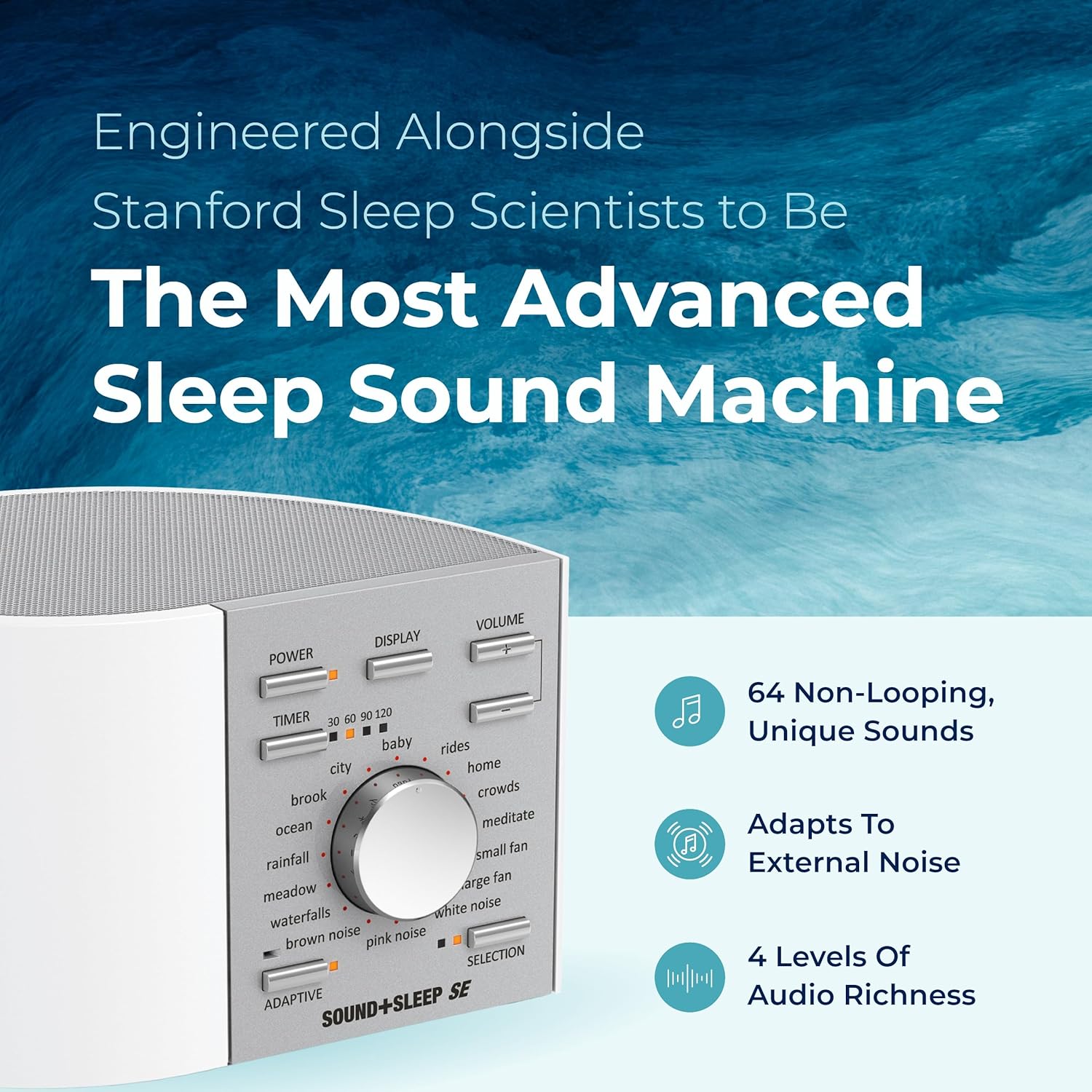 Adaptive Sound Technologies Sound + Sleep SE Noise Machine - White Noise Machine - White/Silver