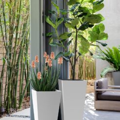 Veradek V-Resin Indoor/Outdoor Taper Planter (White, 30 inch - 2 Pack with 2 Saucer Trays)