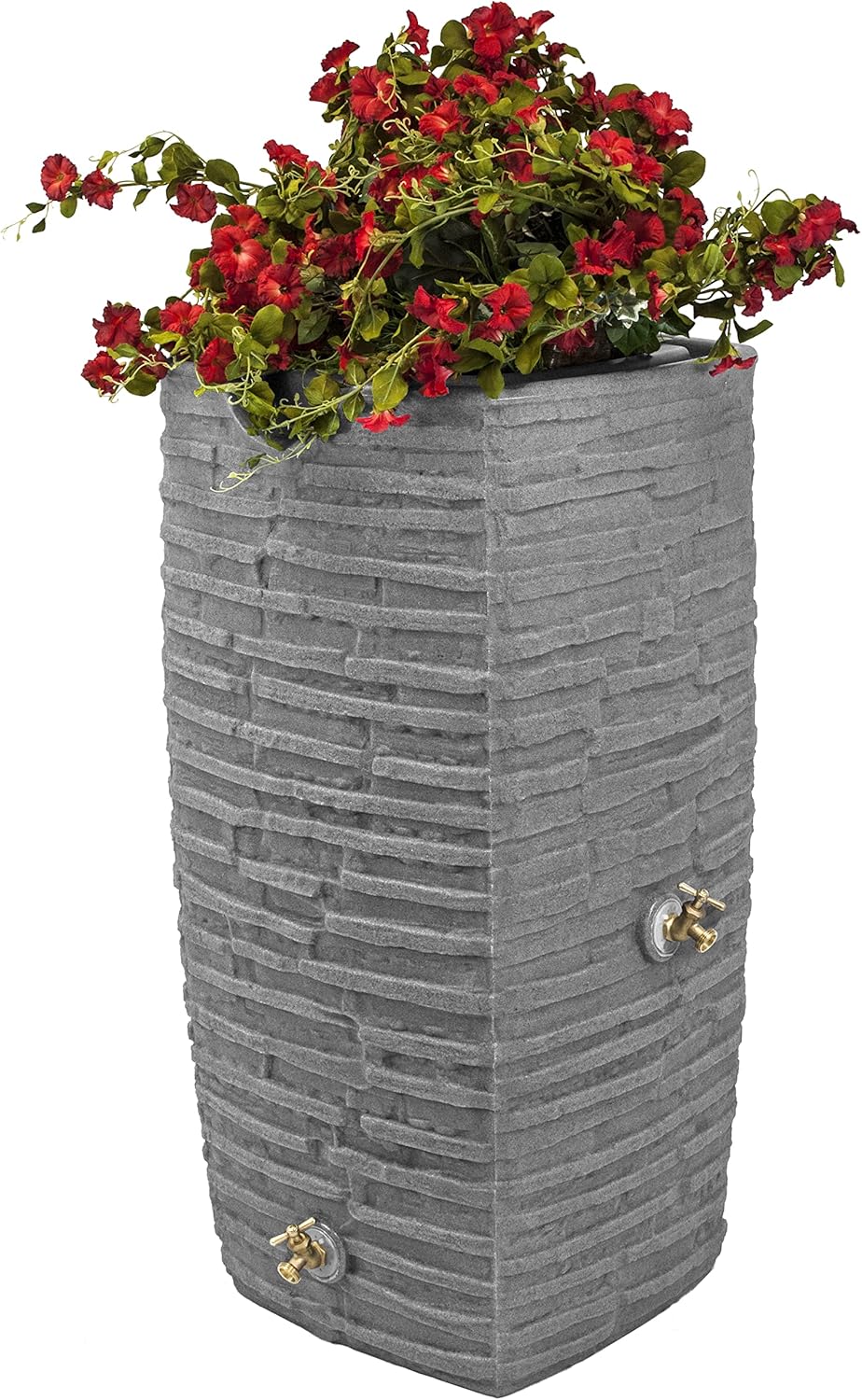 Good Ideas Impressions Riverwalk Rain Barrel with 2 Metal Spigots, 50 Gallon, Dark Granite