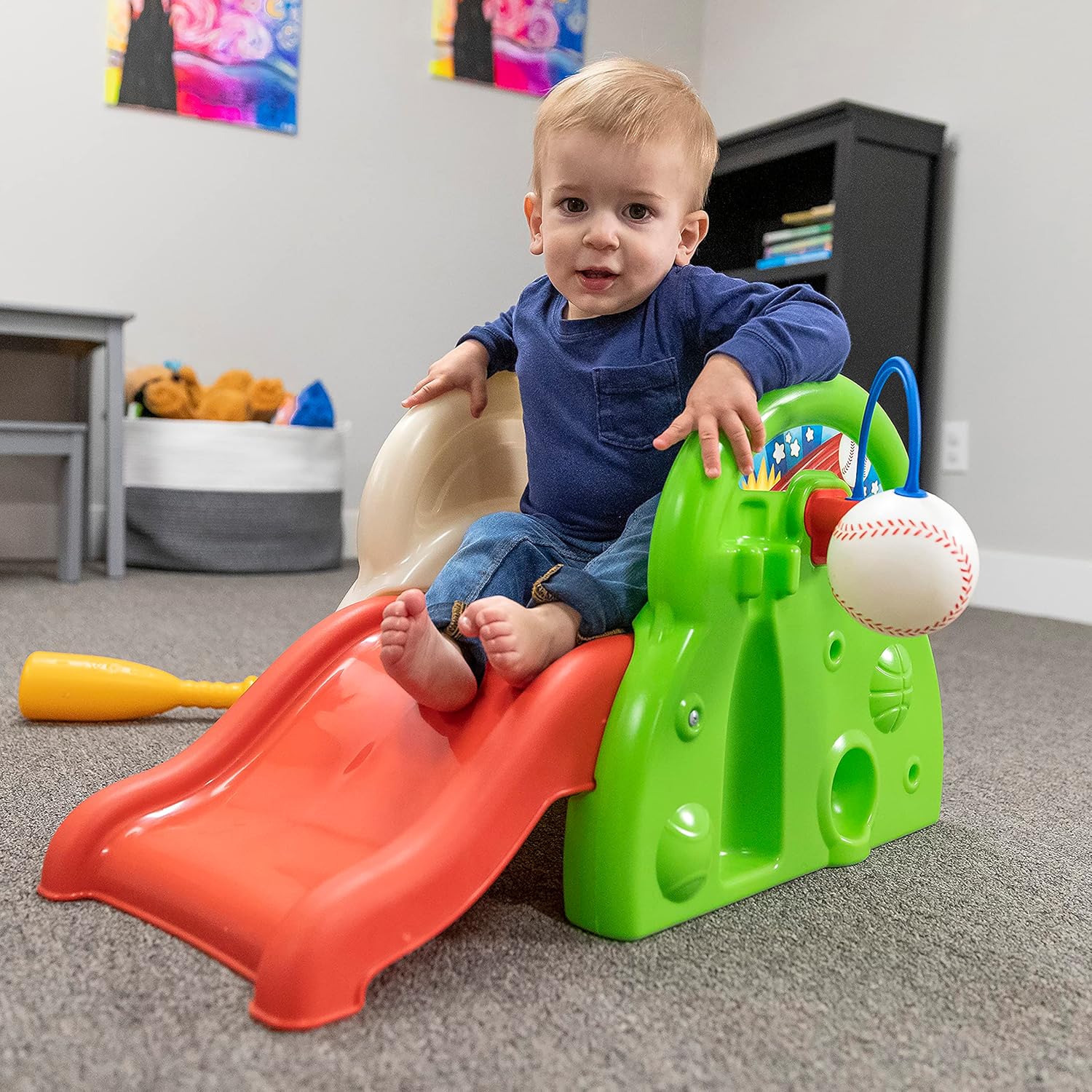 Step2 Sport-Tastic Activity Center, Kids Playhouse, Indoor/Outdoor Playset & Slide, Play Gym Includes Bat & Balls