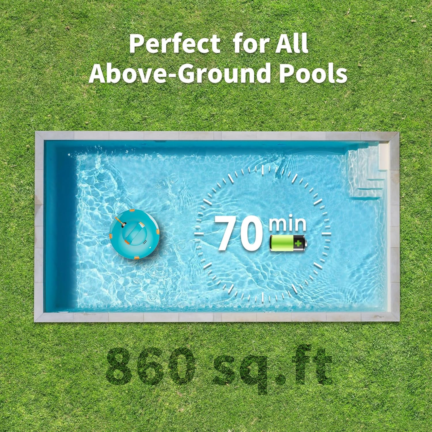 LVKE L1 Cordless Robotic Pool Cleaner, Pool Vacuum with Upgraded Obstacle-Crossing, 70 Mins Runtime, Lake Blue