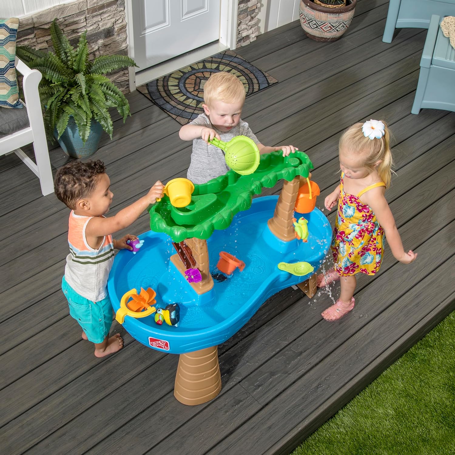 Step2 Tropical Rainforest Water Table, Kids Water and Sand Activity Sensory Playset, Summer Outdoor Toys, Blue & Brown
