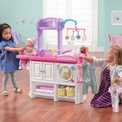 Step2 Love & Care Deluxe Baby Doll Nursery Playset for Kids, Compact Changing Station & Crib, Made of Durable Plastic, Pink