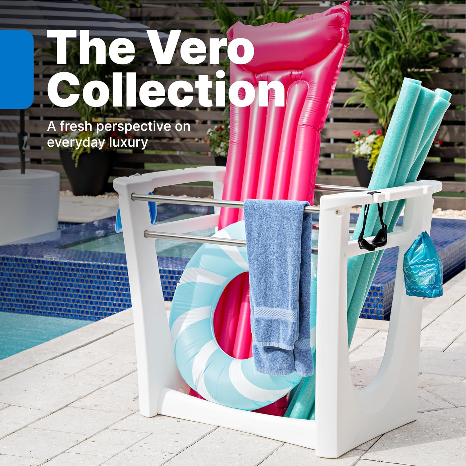 Step2 Vero Poolside Organizer, Outdoor/Indoor Waterproof Patio Furniture, Pool & Toy Storage, Made of Durable Plastic, White