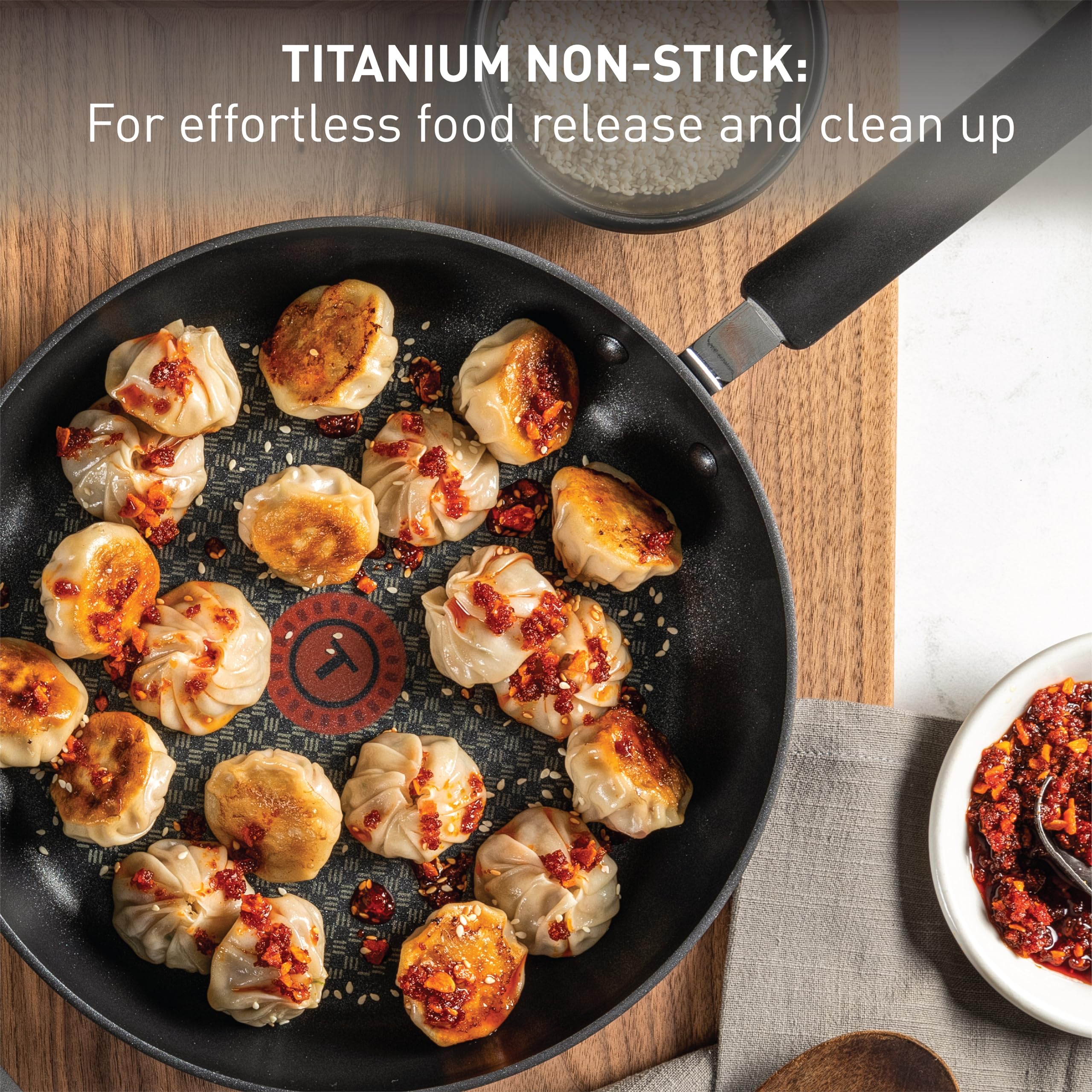 T-fal Ultimate Hard Anodized Nonstick Cookware Set 14 Piece, Oven Broiler Safe 400F, Lid Safe 350F, Kitchen Cooking Set w/Fry Pans, Black - Image 5