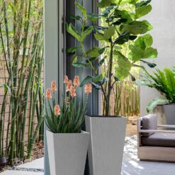 Veradek V-Resin Indoor/Outdoor Taper Planter (Gray, 30 inch - 2 Pack with 2 Saucer Trays)