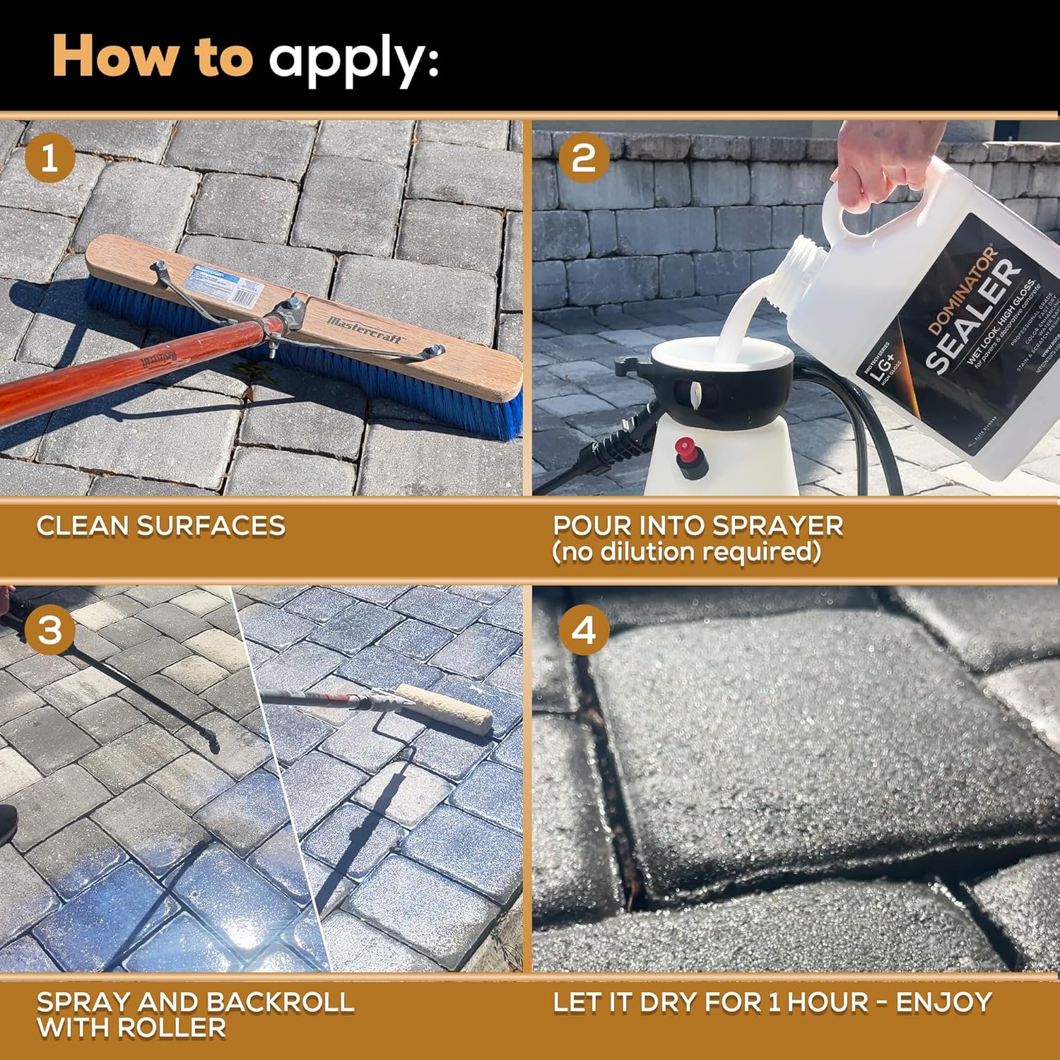DOMINATOR LG+ Clear Acrylic Sealer 2.5 Gal, Low Gloss Paver Sealer, Wet Look, Color Enhancing, Professional Grade
