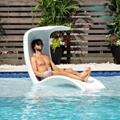 Step2 Mondello Lounger with Shade, Stylish Poolside Lounger, Fade-Resistant, Waterproof Patio Furniture for Sun Shelf, Weighted, White