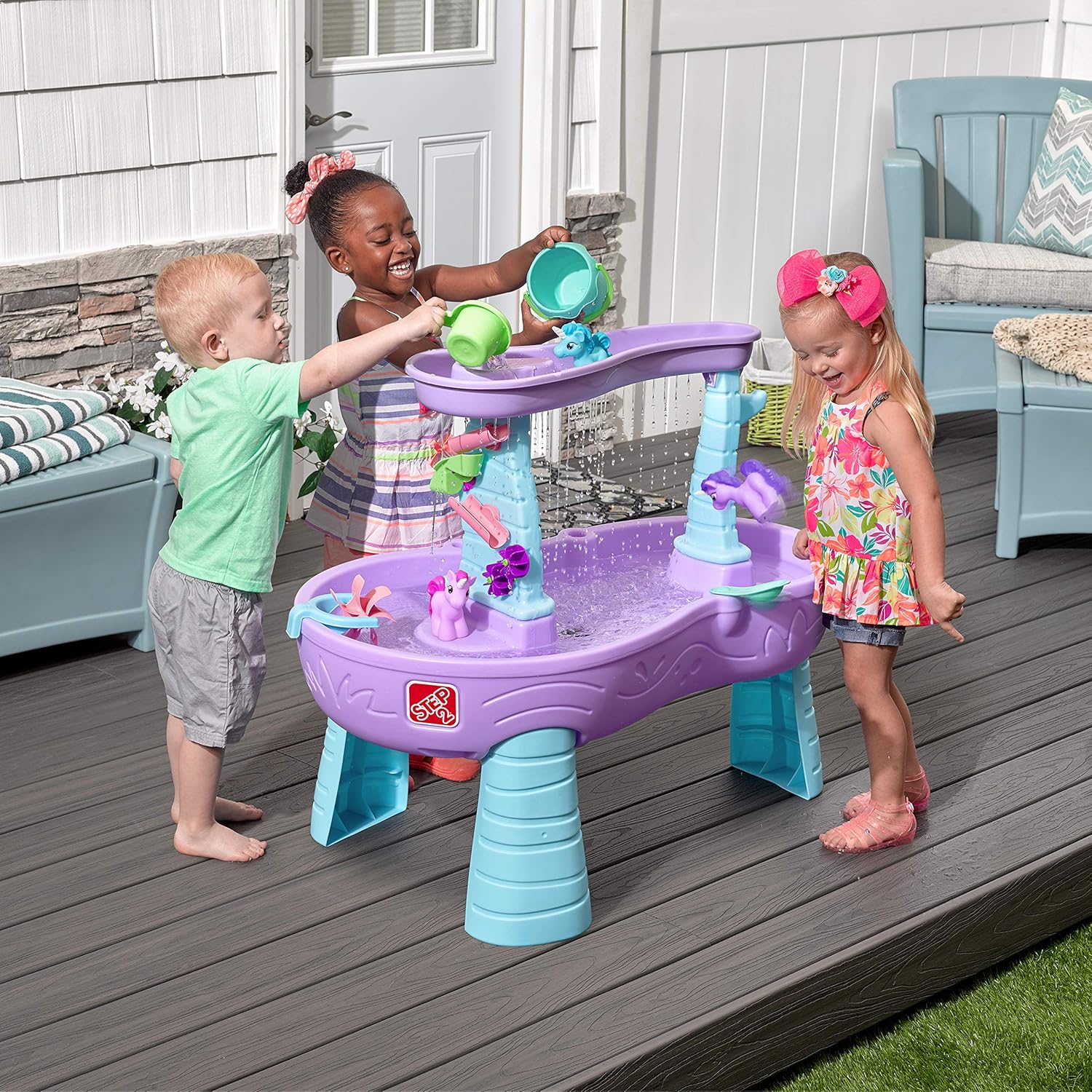 Step2 Rain Showers and Unicorns Water Table, Kids Water and Sand Activity Sensory Playset, Summer Outdoor Toys, Blue & Purple