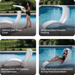 Step2 Mondello Lounger with Shade, Stylish Poolside Lounger, Fade-Resistant, Waterproof Patio Furniture for Sun Shelf, Weighted, White