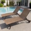 Crestlive Products Outdoor Chaise Lounge Chairs with Wheels Set of 2, Pool Lounge Chairs with 5 Adjustable Position, Brown
