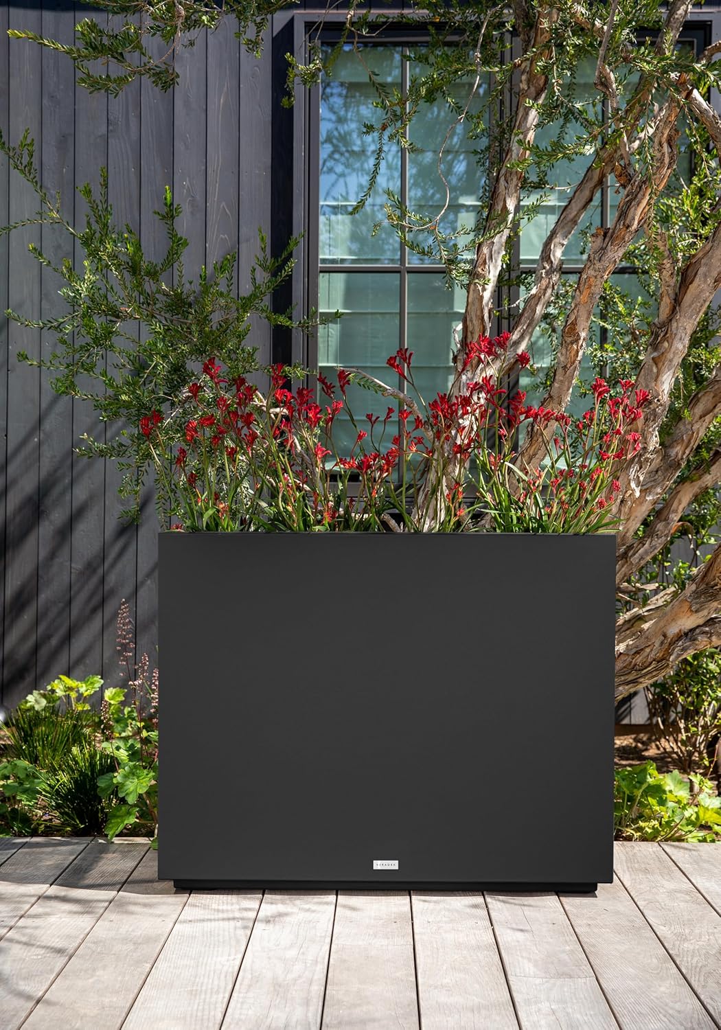 Veradek Block Series Span Plastic Planter - Tall Rectangular Planter for Indoor or Outdoor Patio/Porch, Black, Medium - 2 Pack