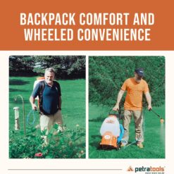 PetraTools Powered Backpack Sprayer with Custom Fitted Cart and 100 Foot Commercial Hose, 2 Hoses Included (6.5 Gallon Cart)
